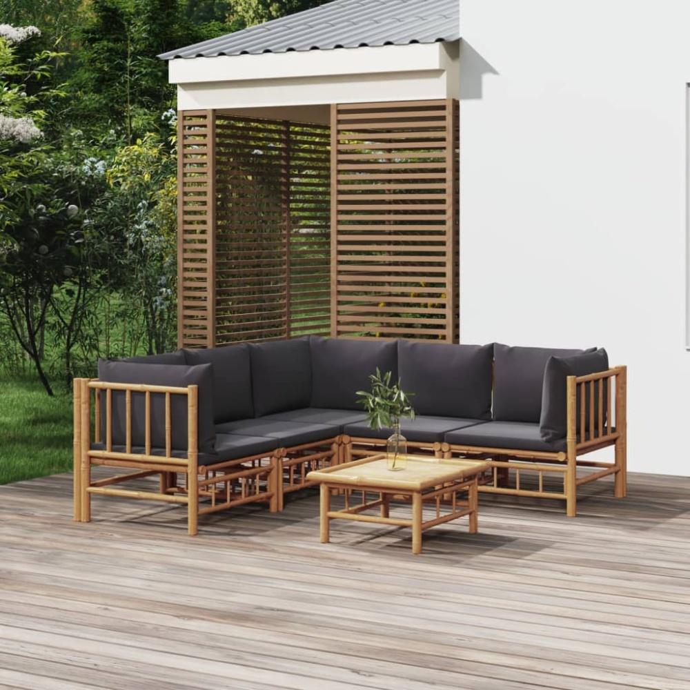 vidaXL 6-tlg. Garten-Lounge-Set mit Dunkelgrauen Kissen Bambus Bild 1