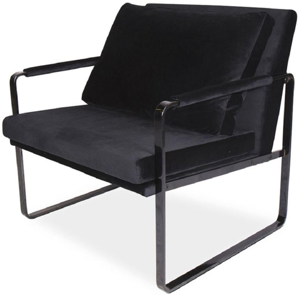 Casa Padrino Luxus Samt Sessel Schwarz 76 x 74 x H. 76 cm - Moderner Wohnzimmer Sessel mit Kissen - Luxus Möbel Bild 1
