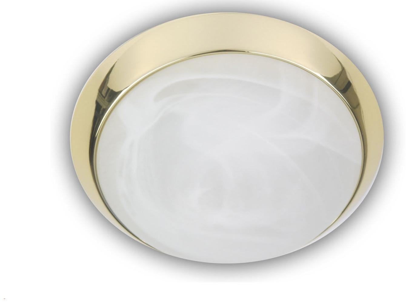 LED Deckenleuchte rund, Glas Alabaster, Dekorring Messing poliert, Ø 40cm Bild 1