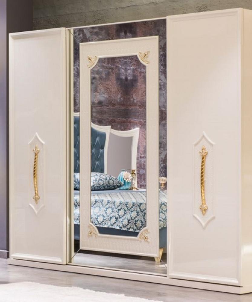 Casa Padrino Luxus Barock Schlafzimmerschrank Weiß / Gold - Massivholz Kleiderschrank - Barock Schlafzimmer Möbel - Edel & Prunkvoll Bild 1