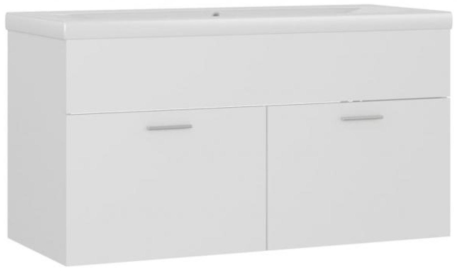 vidaXL Waschbeckenunterschrank mit Einbaubecken Weiß Spanplatte [3070838] Bild 1