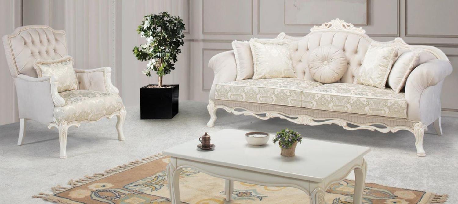 Casa Padrino Luxus Barock Wohnzimmer Set Hellrosa / Weiß / Beige - 2 Sofas & 2 Sessel & 1 Couchtisch - Prunkvolle Wohnzimmer Möbel im Barockstil Bild 1