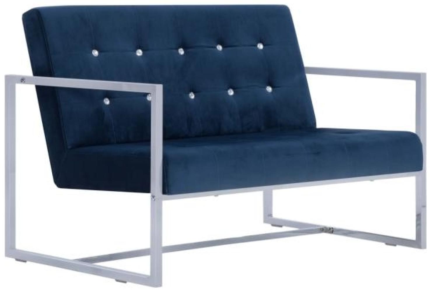 vidaXL 2-Sitzer-Sofa mit Armlehnen Blau Chrom und Samt Bild 1