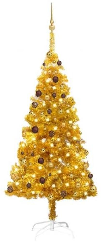 vidaXL Künstlicher Weihnachtsbaum mit LEDs & Kugeln Golden 180cm PET, Mit Beleuchtung [3077519] Bild 1