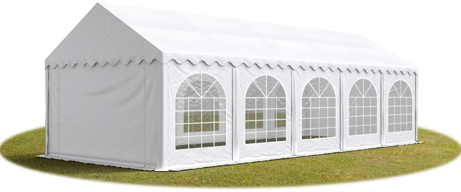 Festzelt Partyzelt 4x10 m PREMIUM, hochwertige PVC Plane 750 N in weiß, 100% wasserdicht, mit Bodenrahmen, vollverzinkte Stahlkonstruktion mit Verbolzung Bild 1