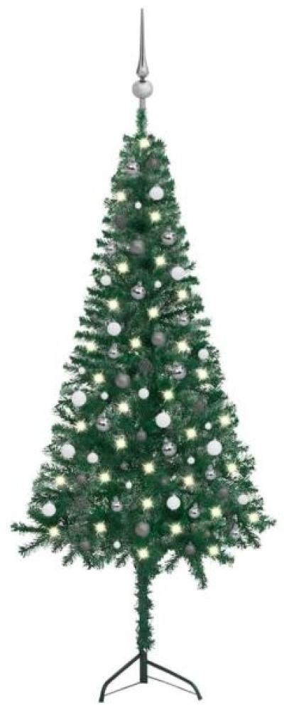 vidaXL Künstlicher Eck-Weihnachtsbaum LEDs & Kugeln Grün 240 cm PVC, Mit Beleuchtung [3077966] Bild 1