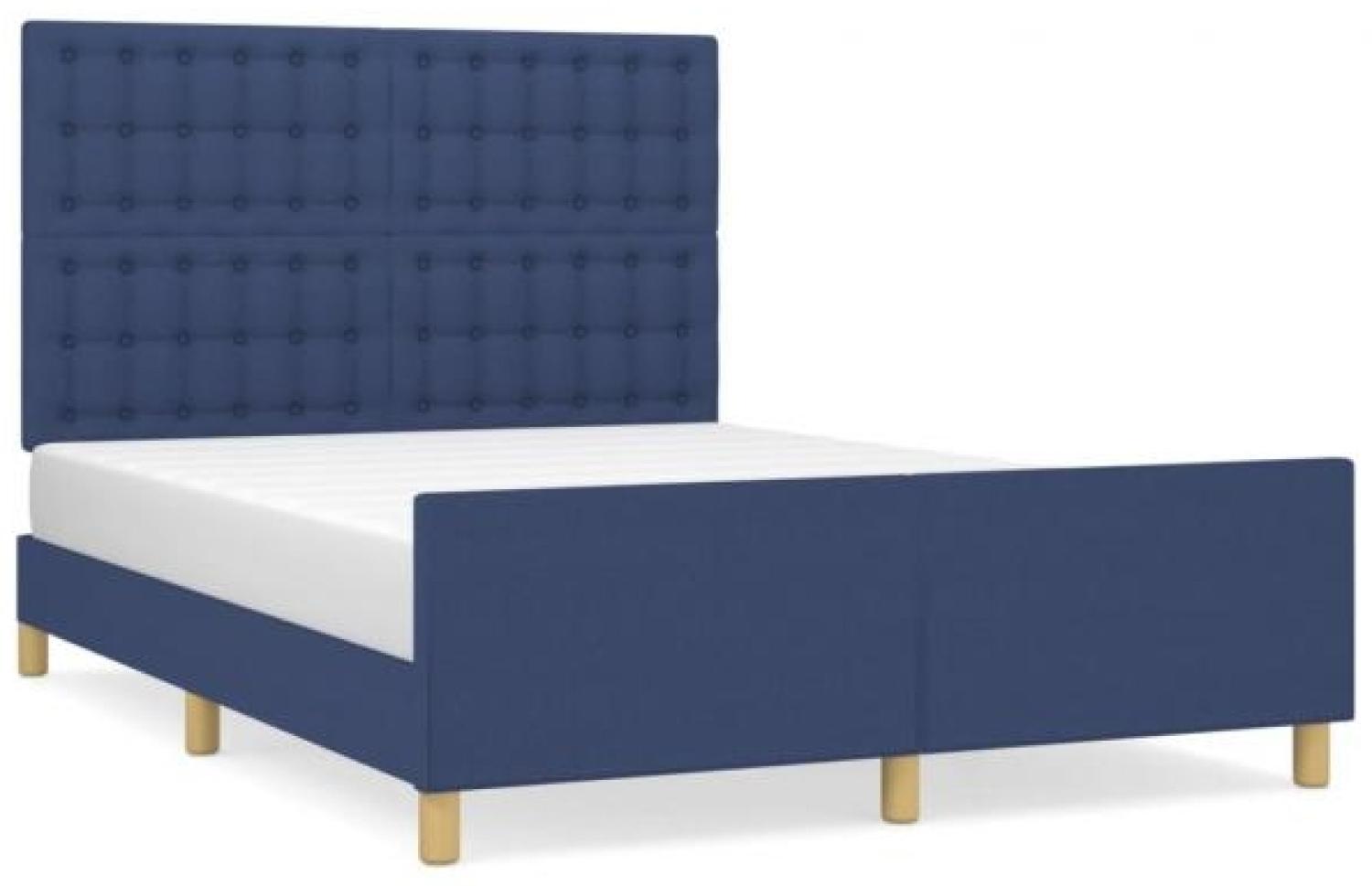 Doppelbett mit Kopfteil Stoff Blau 140 x 200 cm Bild 1