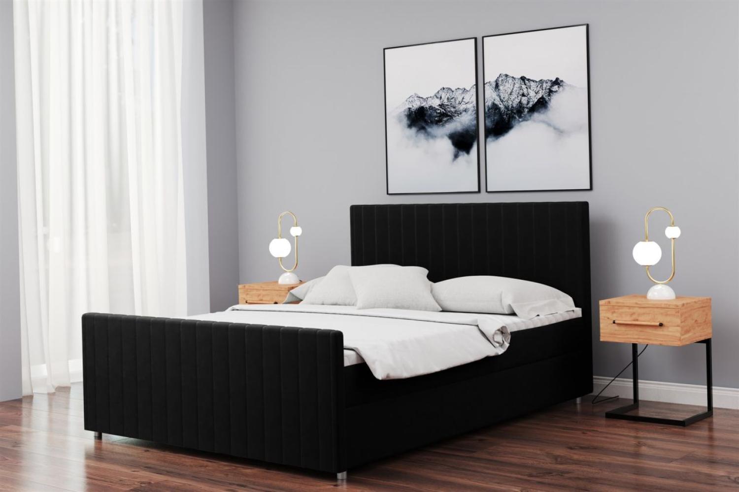 Boxspringbett Schlafzimmerbett ROSALIE 140x200cm in Stoff Matt Velvet Schwarz Bild 1