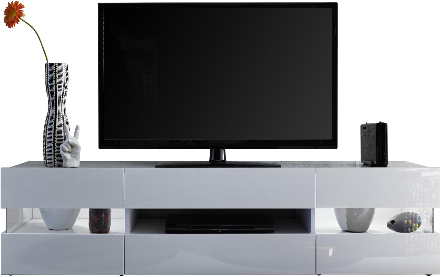 TV Hifi Lowboard Sonic weiß Glanz TV-Tisch in 170 x 43 cm (70") TV-Tisch mit Panoramaglas Bild 1