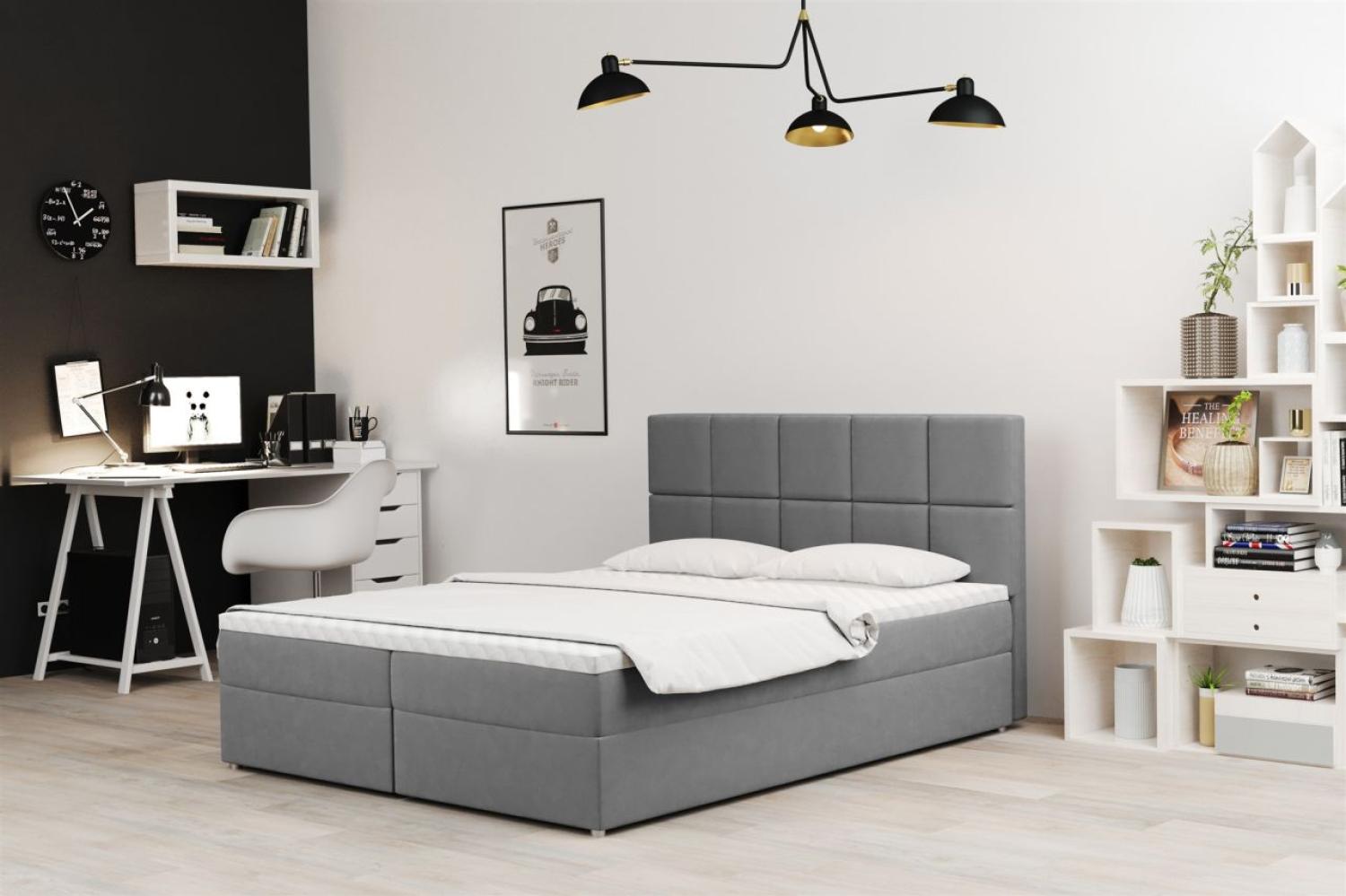 Boxspringbett Schlafzimmerbett FRASCO 160x200cm in Stoff Soro Grau Bild 1