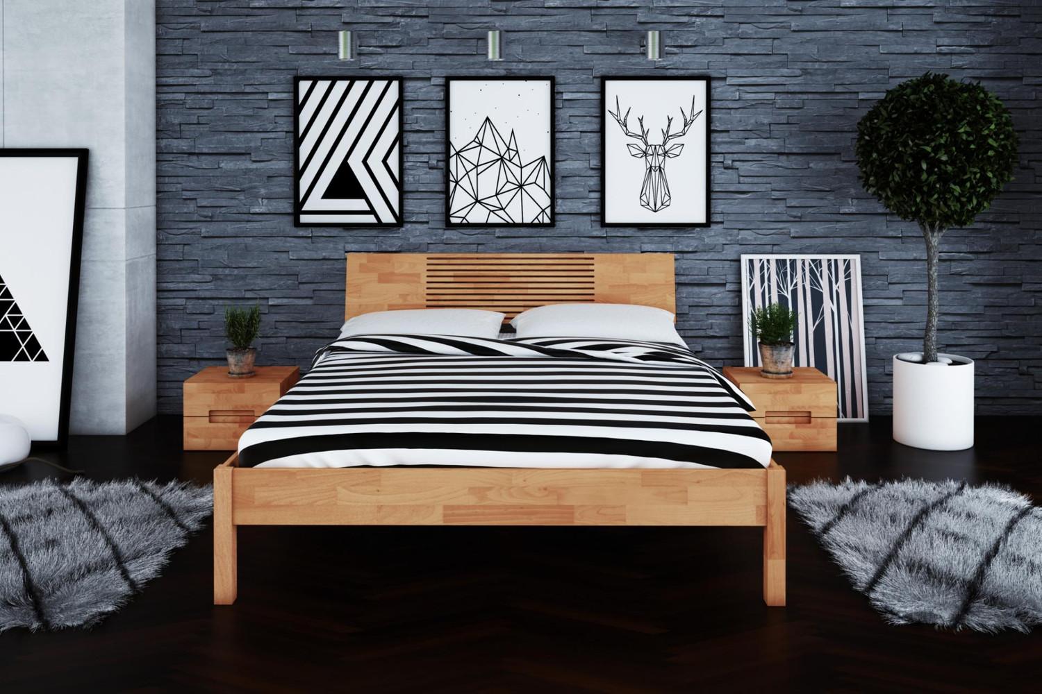Bett Bento 6 aus Kernbuche massiv 140x200 cm mit Holzkopfteil und Holzbeinen Bild 1