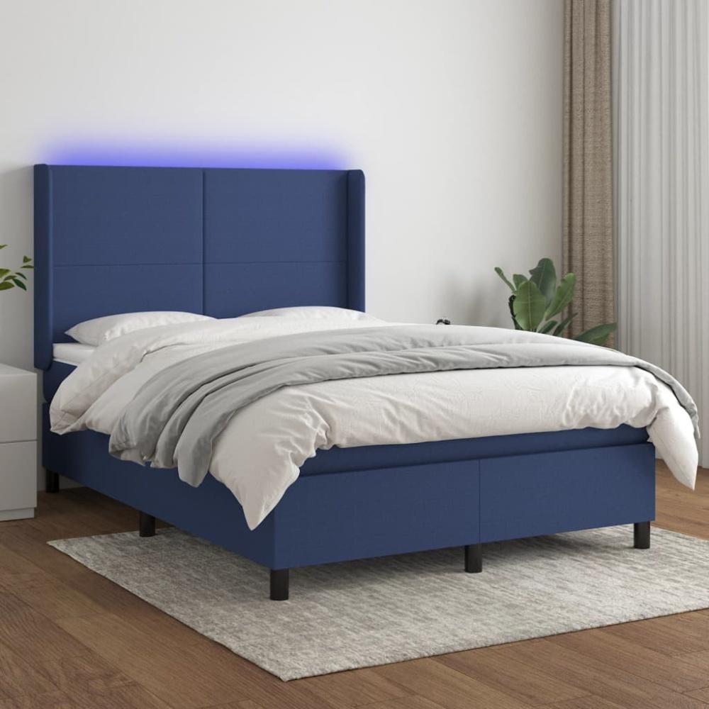 vidaXL Boxspringbett mit Matratze & LED Stoff Blau 140 x 200 cm, Härtegrad: H2 [3138163] Bild 1