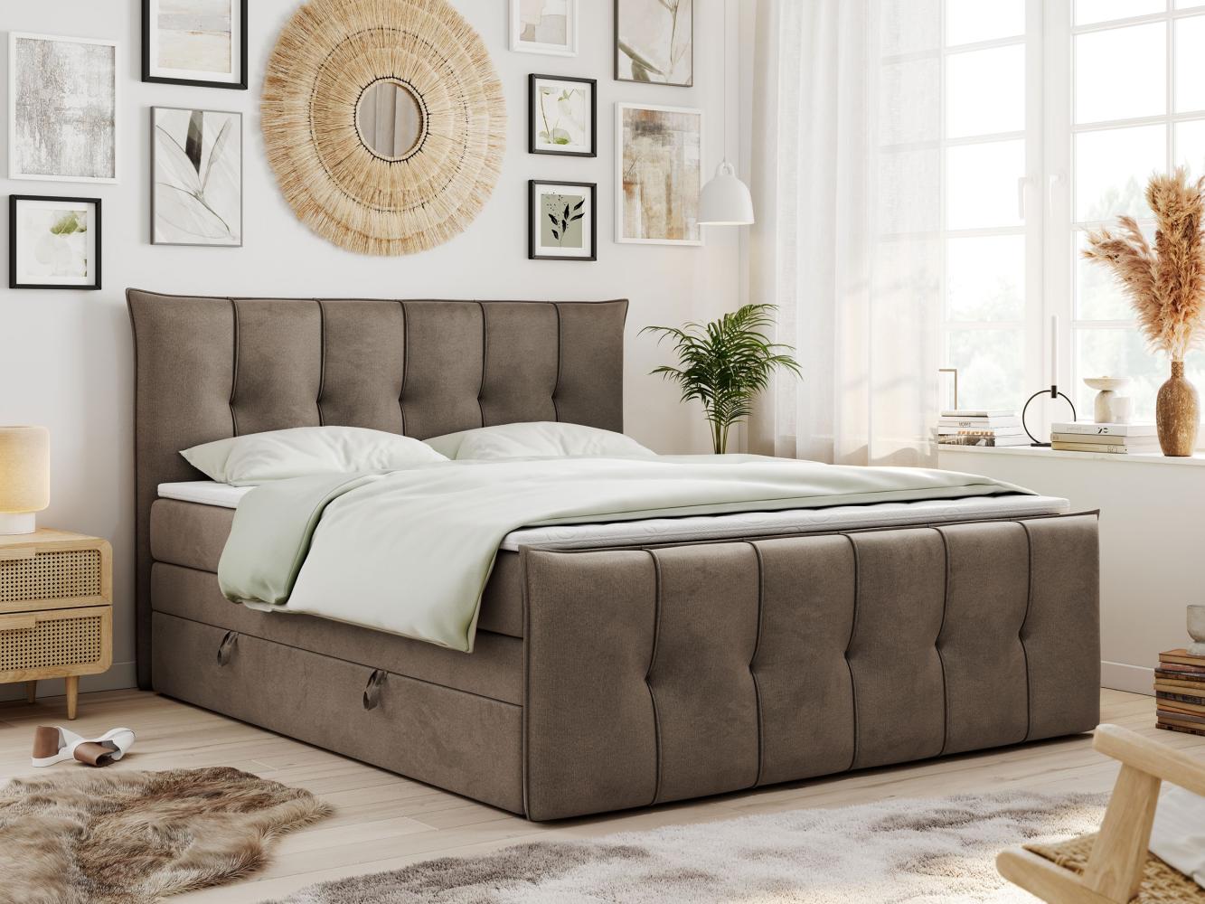 Boxspringbett KING DE LUX - 7-Zonen Matratze - PREMIUM-11-KING - 140x200cm - Braun Velours - H4 Bild 1