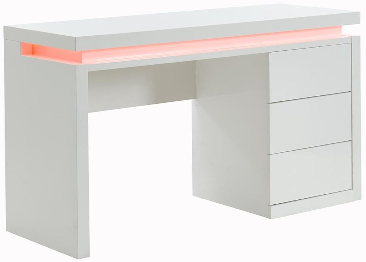 Schreibtisch mit LED-Beleuchtung EMERSON - 3 Schubladen - Holz - Weiß Bild 1