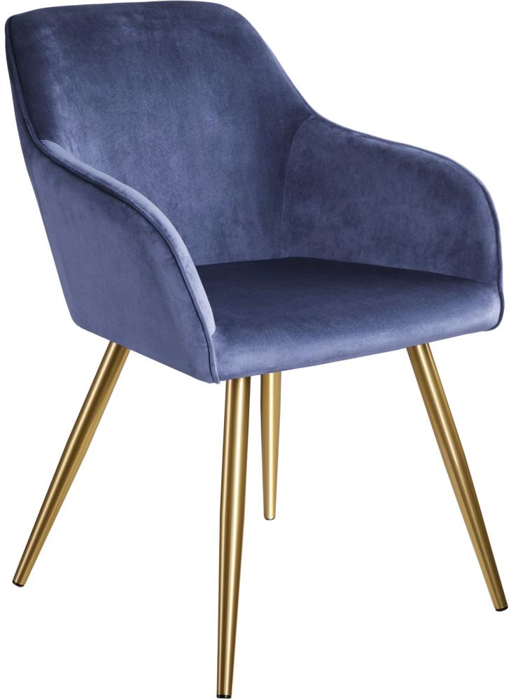 4er Set Stuhl Marilyn Samtoptik, goldene Stuhlbeine - blau/gold Bild 1