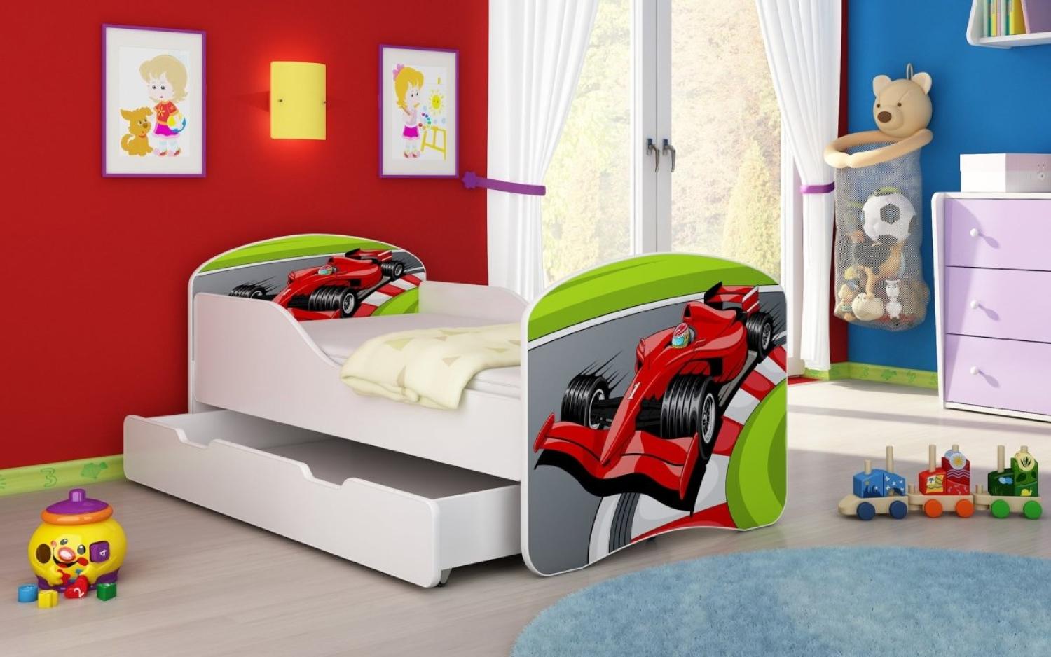 Kinderbett Luna mit Stauraum und verschiedenen Motiven 140x70 Racingcar Bild 1