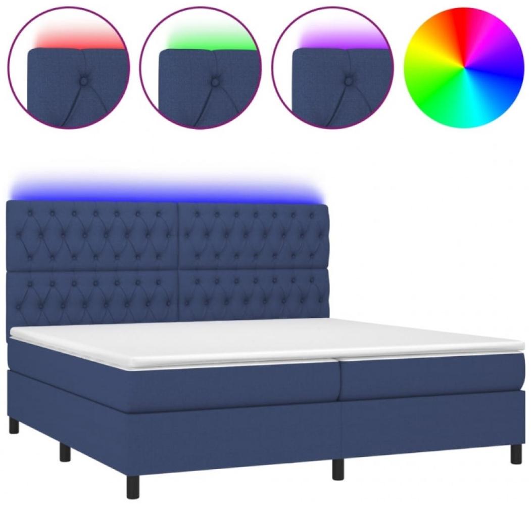 Boxspringbett mit Matratze & LED Stoff Blau 200 x 200 cm, Härtegrad: H2 [3135147] Bild 1