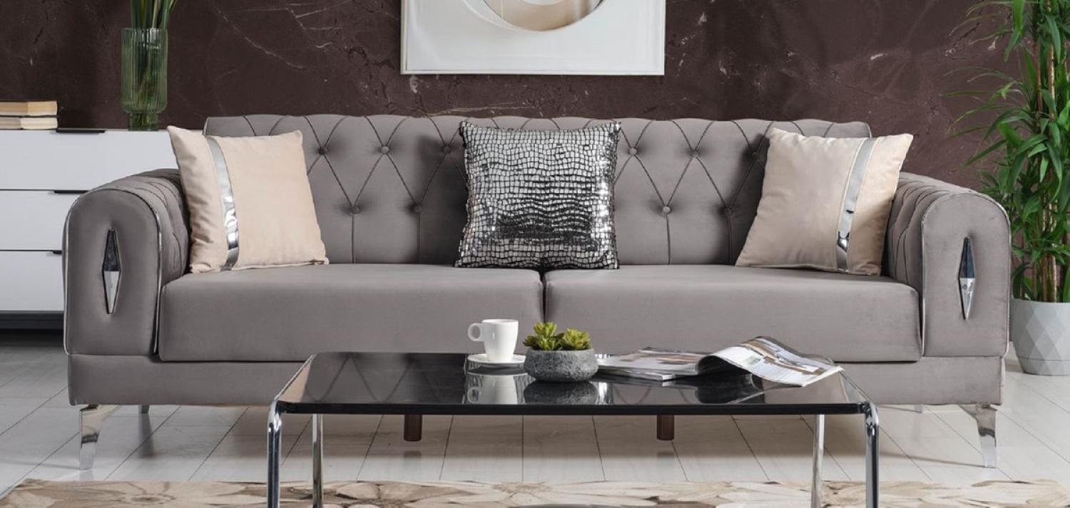 Casa Padrino Luxus Schlafsofa Grau / Silber 225 x 95 x H. 83 cm - Wohnzimmer Sofa mit 4 Kissen - Luxus Wohnzimmer Möbel Bild 1
