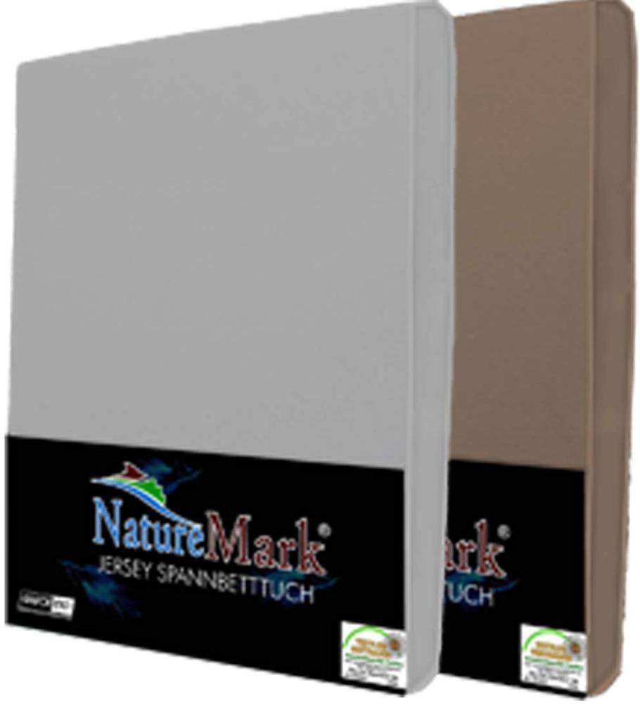 NatureMark 2er Pack Jersey Spannbettlaken, Spannbetttuch 100% Baumwolle in vielen Größen und Farben MARKENQUALITÄT ÖKOTEX Standard 100 | 140 x 200 cm - 160 x 200 cm -Sand/Silber Bild 1