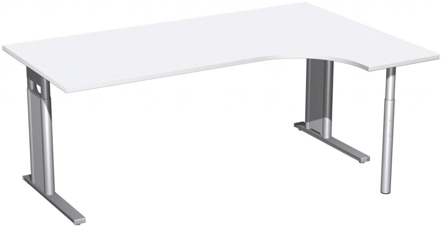 PC-Schreibtisch 'C Fuß Pro' rechts, höhenverstellbar, 180x120cm, Weiß / Silber Bild 1