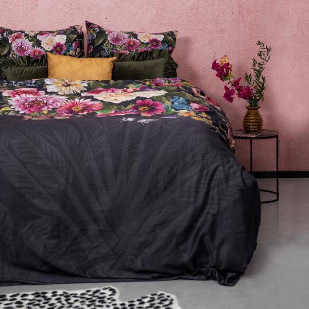 Melli Mello Mako Satin Bettwäsche Bettbezug 135 cm x 200 cm Kopfkissenbezug 80 x 80 cm Blumen schwarz Bild 1