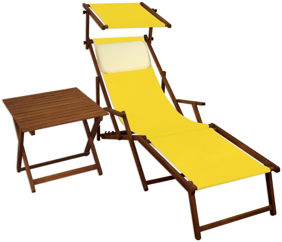 Gartenliege Sonnenliege gelb Liegestuhl Fußteil Sonnendach Tisch Kissen Deckchair 10-302FSTKH Bild 1