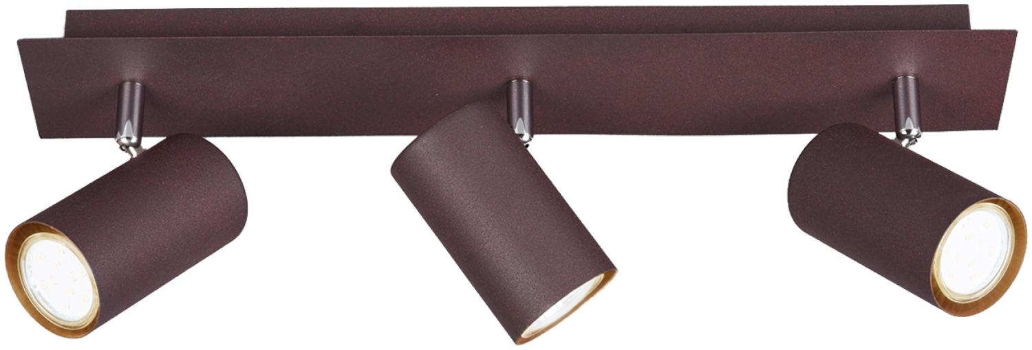 Moderner Deckenstrahler aus rostfarbigem Metall mit 3 schwenkbaren LED Spots Bild 1