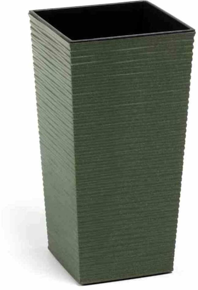 SIENA GARDEN Pflanzgefäß ECO Nizza, grün, 25 x 25 x 46,5 cm Kunststoffgefäß mit Holzfaseranteil und Einsatz Bild 1