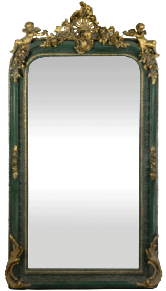 Casa Padrino Barock Wandspiegel Grün / Antik Gold 85 x H. 160 cm - Prunkvoller Barock Spiegel mit wunderschönen Verzierungen und dekorativen Engelsfiguren Bild 1