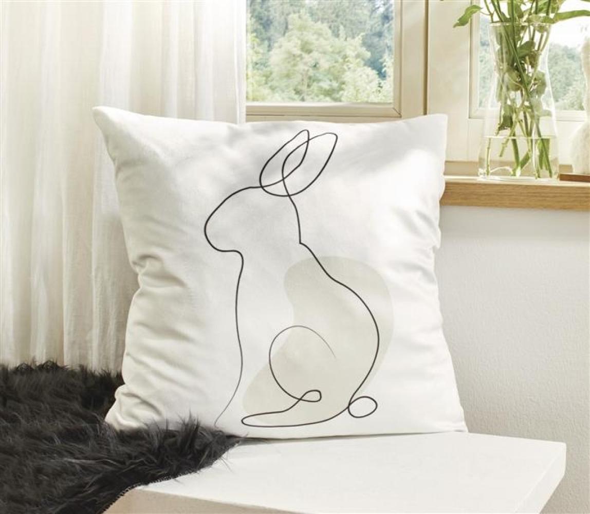 Kissenhülle Hase "Modern" 45x45 cm, weiß, kuschelweiche Samtoptik, Osterkissen-Bezug, Kissenbezug, Zierkissenbezug Bild 1