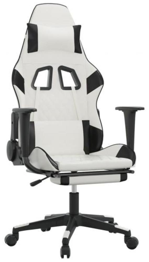 Gaming-Stuhl mit Massage & Fußstütze Weiß & Schwarz Kunstleder, Drehbar [345531] Bild 1