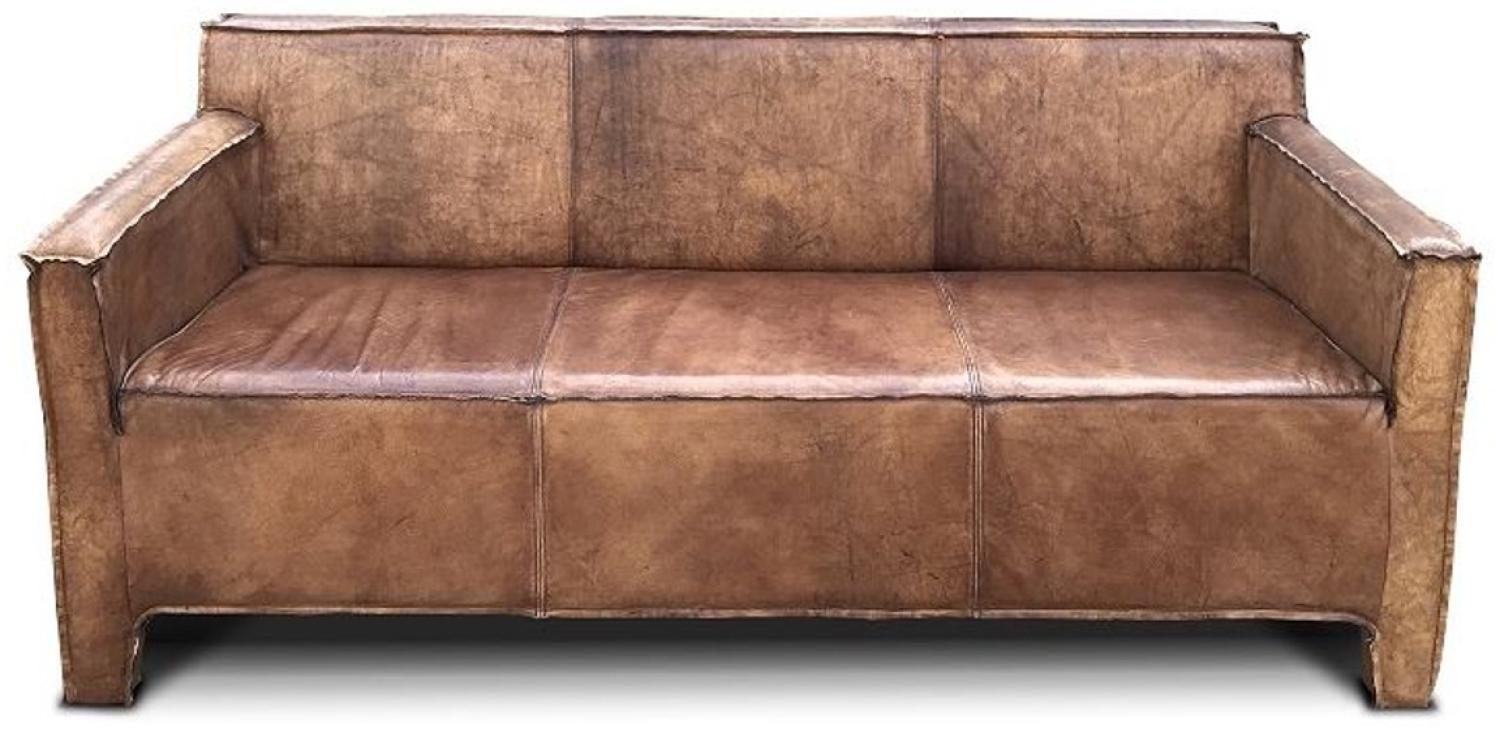 Casa Padrino Vintage Luxus Echtleder Lounge Sofa Braun 185 cm - Luxus Wohnzimmer Leder Couch Möbel Büffelleder Bild 1
