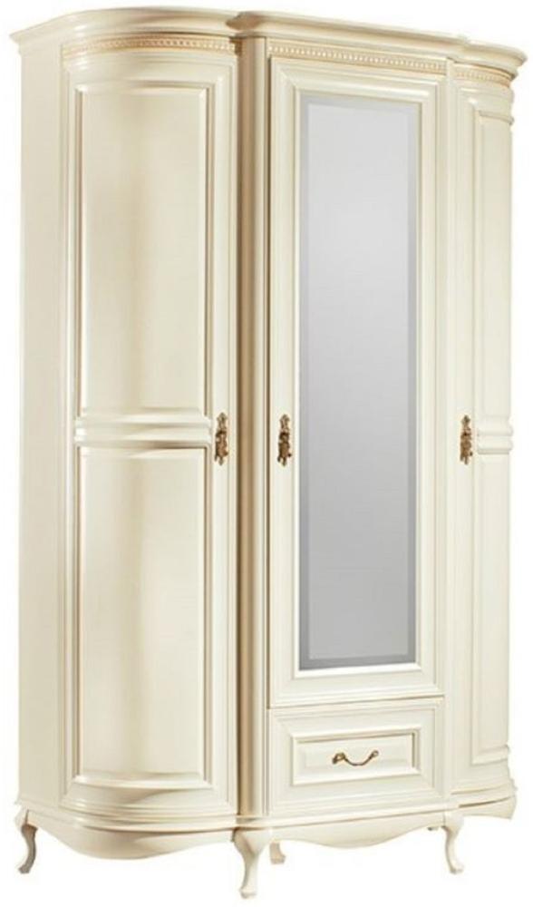 Casa Padrino Luxus Barock Schlafzimmerschrank Creme / Gold 130 x 62,6 x H. 206,6 cm - Prunkvoller Kleiderschrank mit 3 Türen und Schublade - Schlafzimmermöbel Bild 1