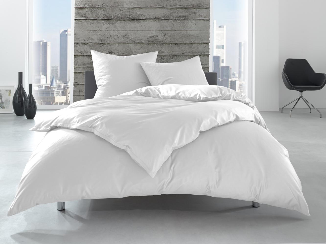 Bettwaesche-mit-Stil Linon Hotelbettwäsche "Lia" 100% Baumwolle weiß uni einfarbig Garnitur 135x200 + 80x80cm Bild 1