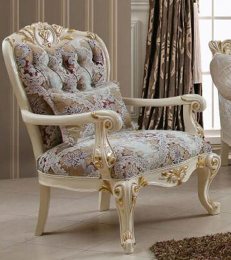 Casa Padrino Luxus Barock Sessel Braun / Mehrfarbig / Creme / Gold - Prunkvoller Wohnzimmer Sessel mit Muster - Barockstil Wohnzimmer Möbel - Luxus Möbel im Barockstil - Barock Einrichtung Bild 1