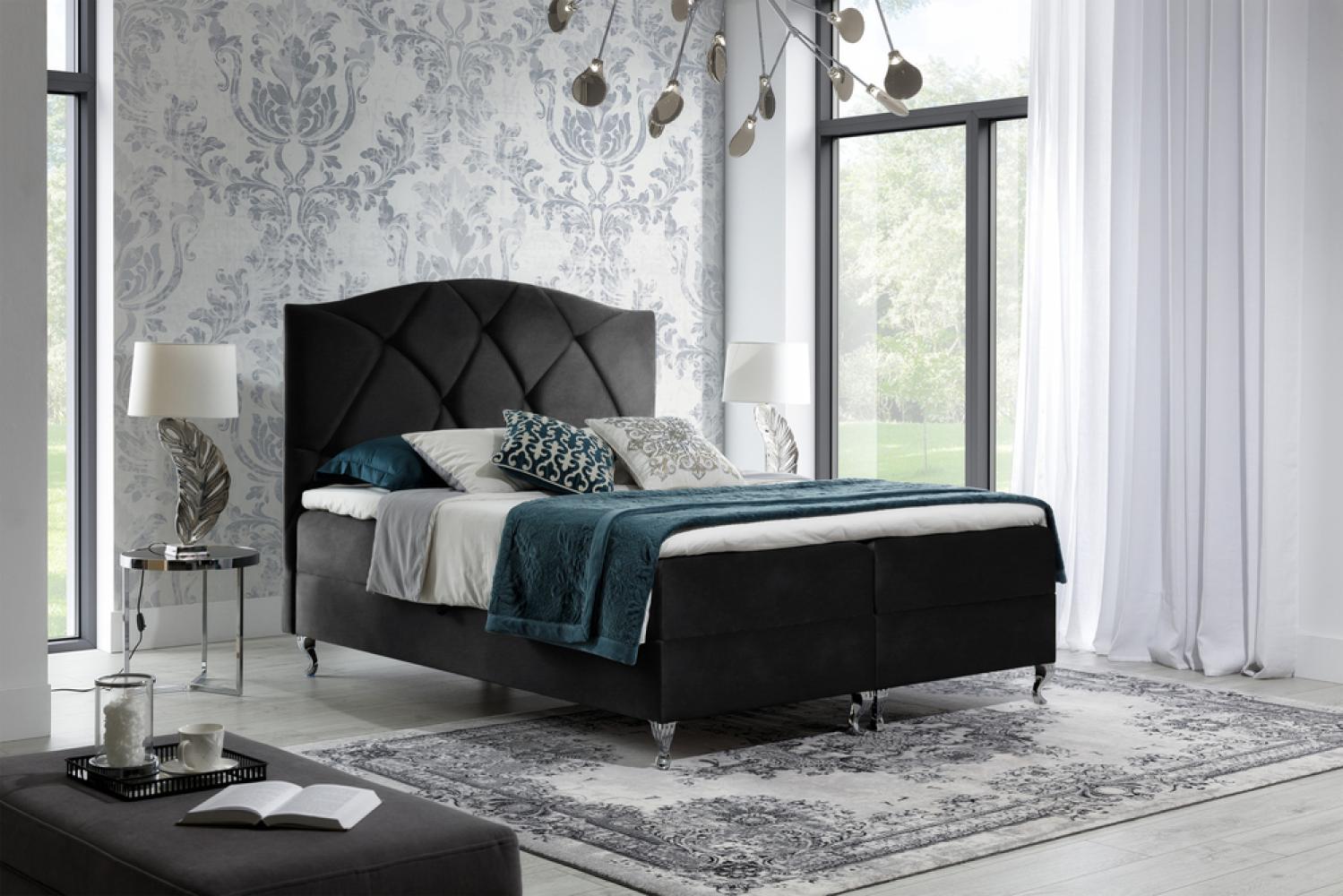 Stylefy 'Blanco' Boxspringbett Velours Schwarz 180 x 200 cm Bild 1