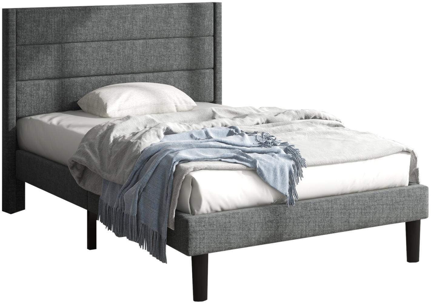 Merax Polsterbett Einzelbett 90x200 aus Leinen & Holz & Metall mit Lattenrost & Kopfteil für Schlafzimmer Grau Bild 1