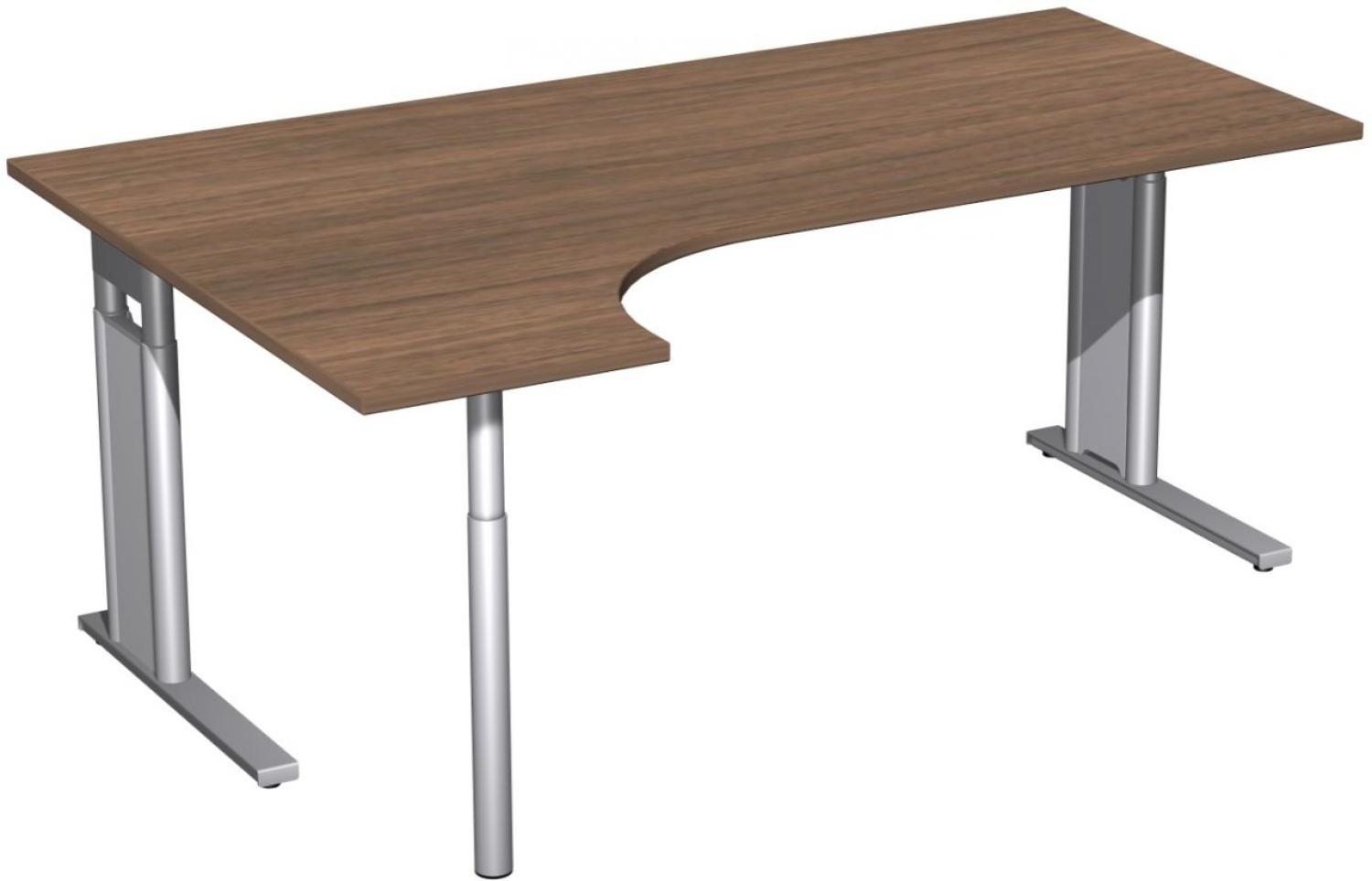 PC-Schreibtisch 'C Fuß Pro' links, höhenverstellbar, 180x120cm, Nussbaum / Silber Bild 1
