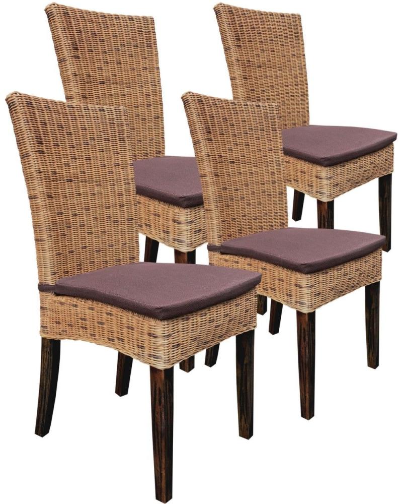 Esszimmer Stühle Rattanstühle Esstisch Stühle Wintergarten Cardine 4 Stück cabana Korbstühle mit Sitzkissen Bild 1