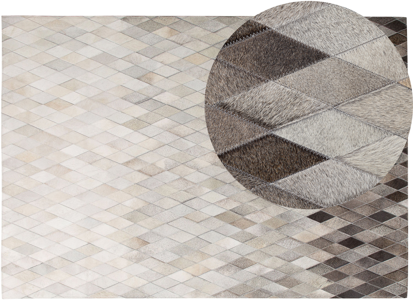 Teppich Kuhfell weiß / grau 160 x 230 cm Patchwork Kurzflor MALDAN Bild 1