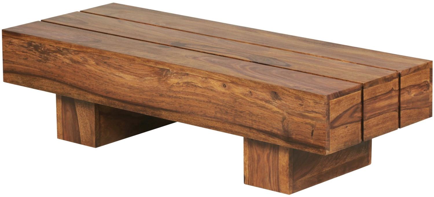 KADIMA DESIGN Massivholz Couchtisch SAAR 120x45 cm - Robuster moderner Wohnzimmertisch aus Naturholz für gemütliche Abende. Farbe: Braun Bild 1