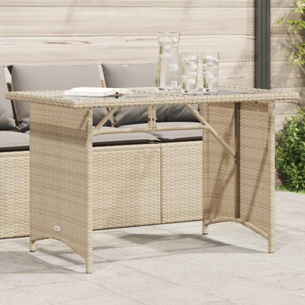 vidaXL Gartentisch mit Glasplatte Beige 110x68x70 cm Poly Rattan 366353 Bild 1