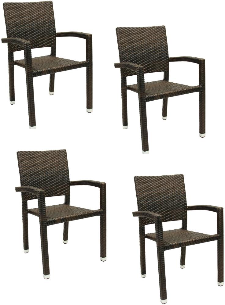 4x KONWAY® PORTO Stapelsessel Lederlook Polyrattan Garten Sessel Stuhl Set braun Bild 1