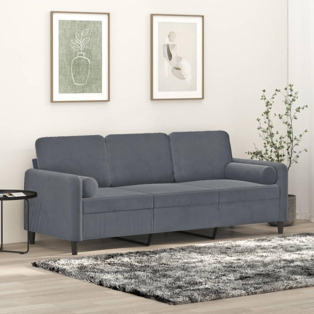 vidaXL 3-Sitzer-Sofa mit Zierkissen Dunkelgrau 180 cm Samt Bild 1