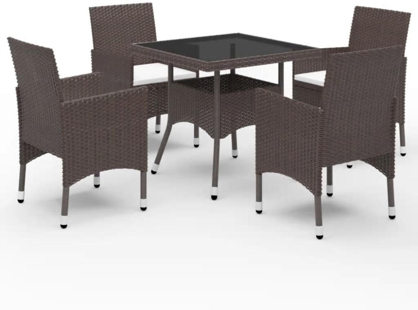 vidaXL 5-tlg. Garten-Essgruppe Poly Rattan und Hartglas Braun Bild 1