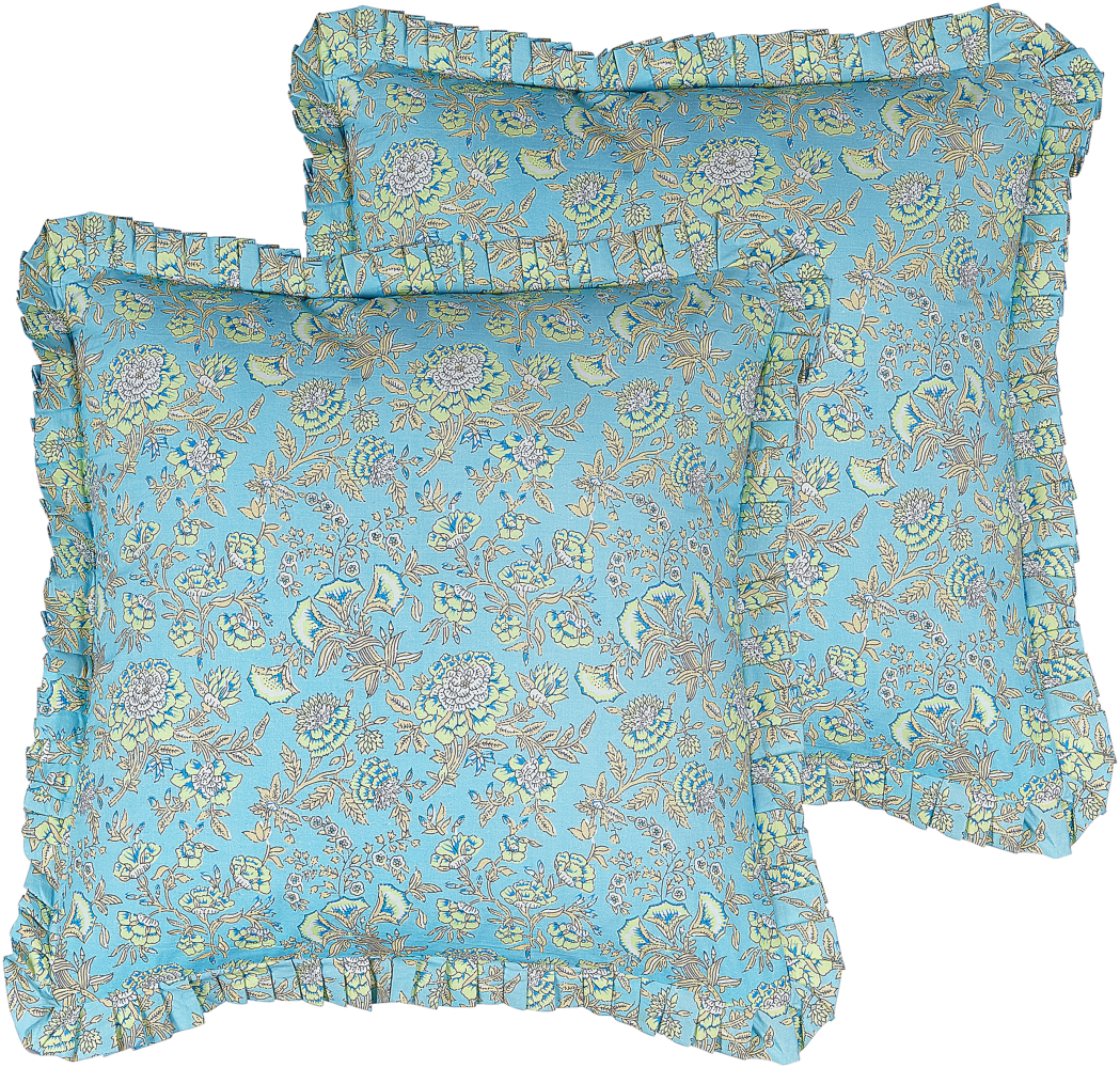 Dekokissen Blumenmuster Baumwolle türkis mit Rüschen 45 x 45 cm 2er Set AMOENA Bild 1