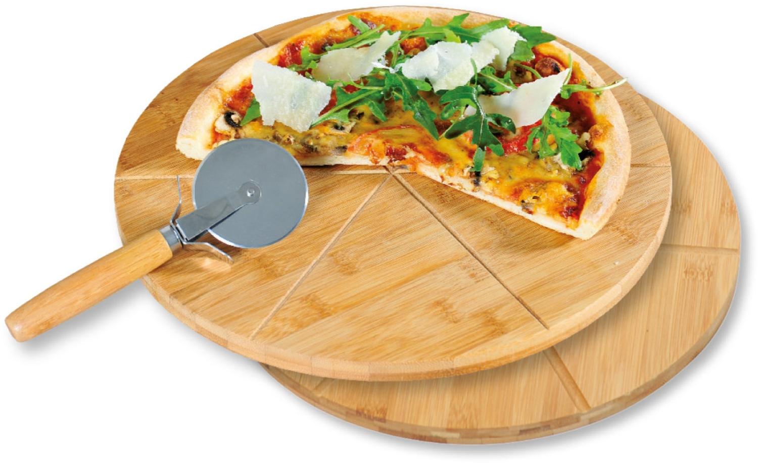 KESPER 58465 Pizzateller 2er Set, 32 cm aus Bambus, mit extra Pizzaschneider / Holzteller Bild 1