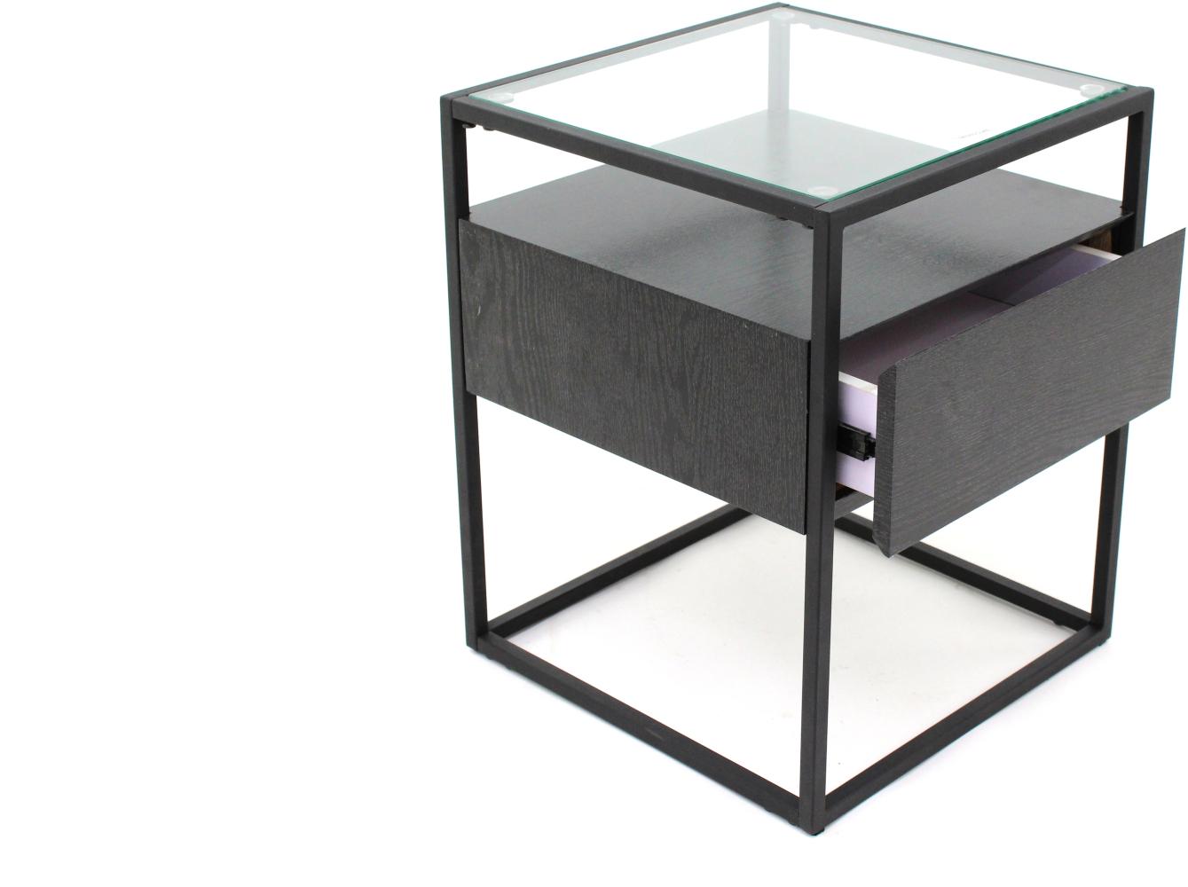 Concept Bozen III Beistelltisch Klarglas mit Schublade Schwarz Bild 1