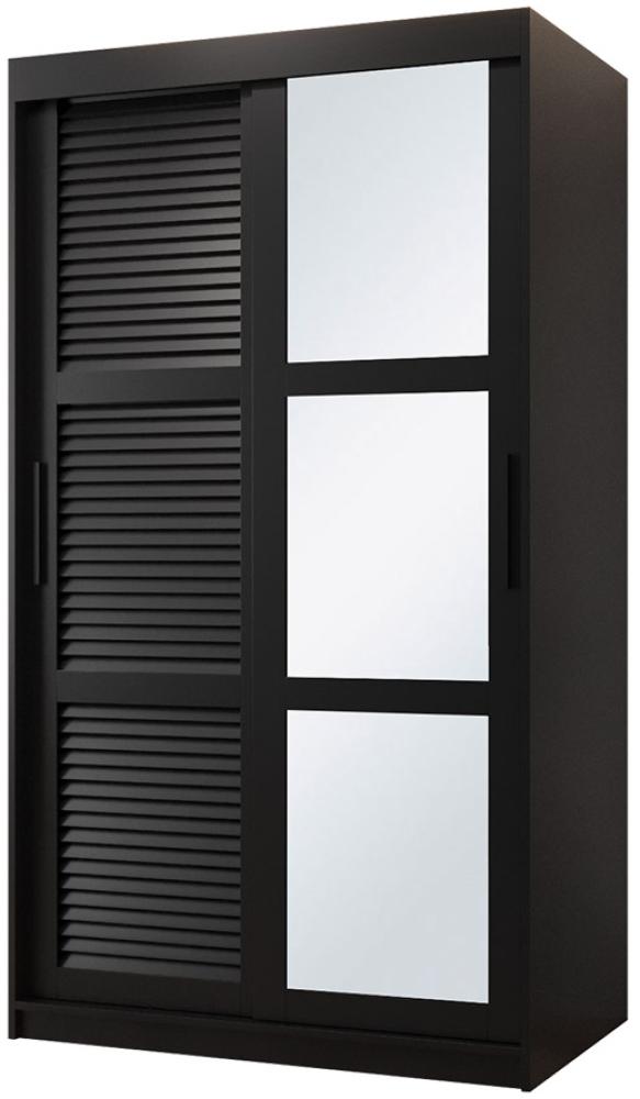 Kleiderschrank Zerimo II 100 cm, Spiegel, Kleiderstangen, Einlegeböden, Schwebetürenschrank (Farbe: Schwarz, mit Schubladen) Bild 1