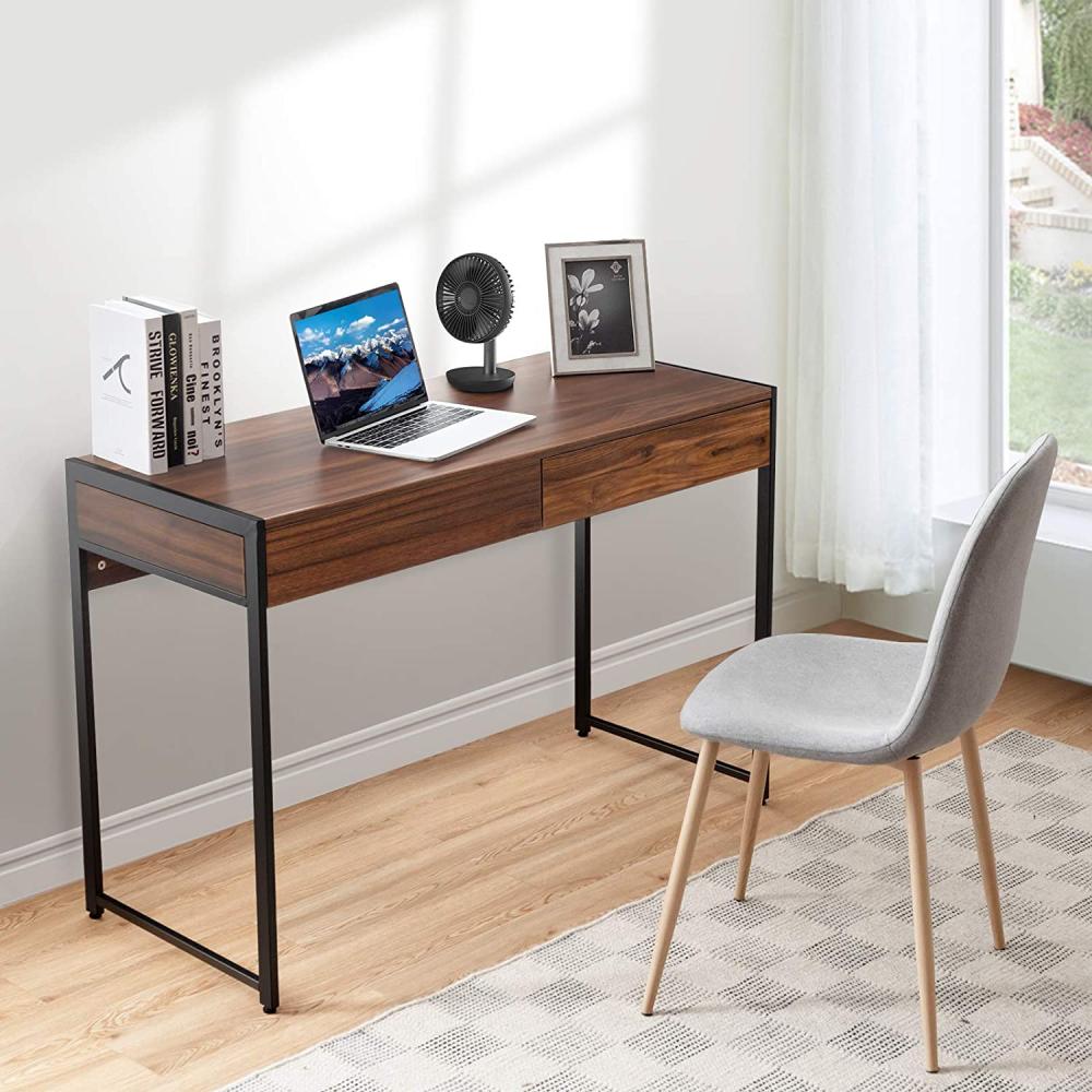 COSTWAY Schreibtisch mit 2 Schubladen, 112x48x76cm, Dunkelbraun Bild 1